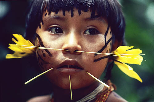 Brazil. Amazon rain forest. Yanomami indian girl.