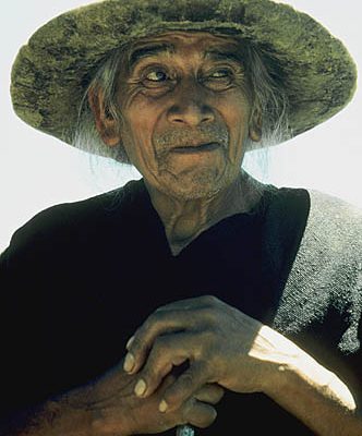 Ecuador. Saraguro (Loja). Saraguro Indian elder..