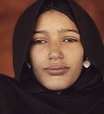 Niger Republic. Sahel. Tuareg woman under her leather tent.